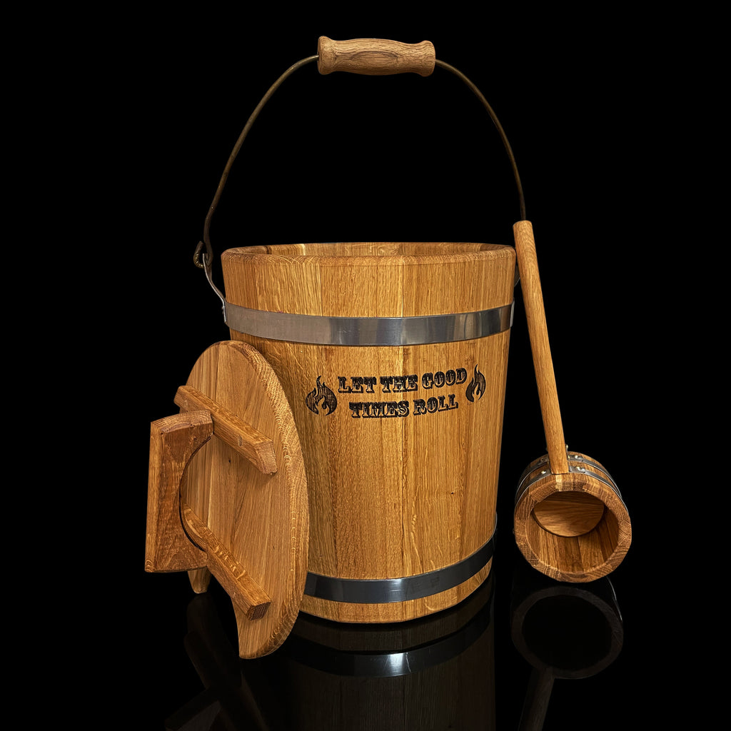 Oak bucket 15 L with ladle , Wooden Steamer bucket Sauna Broom, With Lid, Sauna Accessories, Wooden Sauna Steamer, Wood Bath Bucket