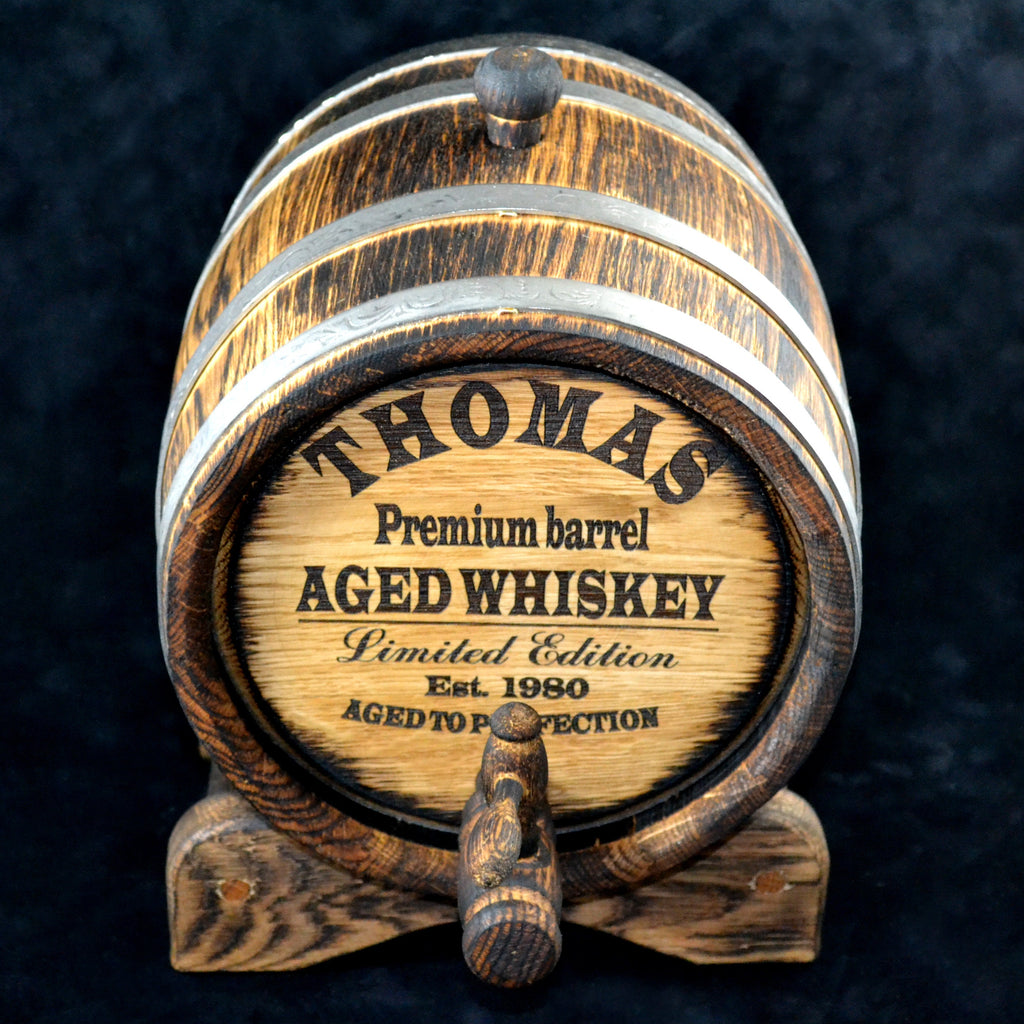 Oak whiskey barrel 1, 2, 3, 5, 10, 15 L Personalized aging Oak Rum Bourbon Barrel Gift for Man Scotch Lover retro barrel in loft style