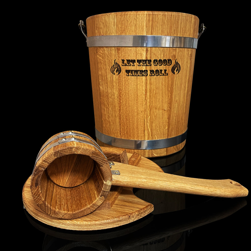 Oak bucket 15 L with ladle , Wooden Steamer bucket Sauna Broom, With Lid, Sauna Accessories, Wooden Sauna Steamer, Wood Bath Bucket