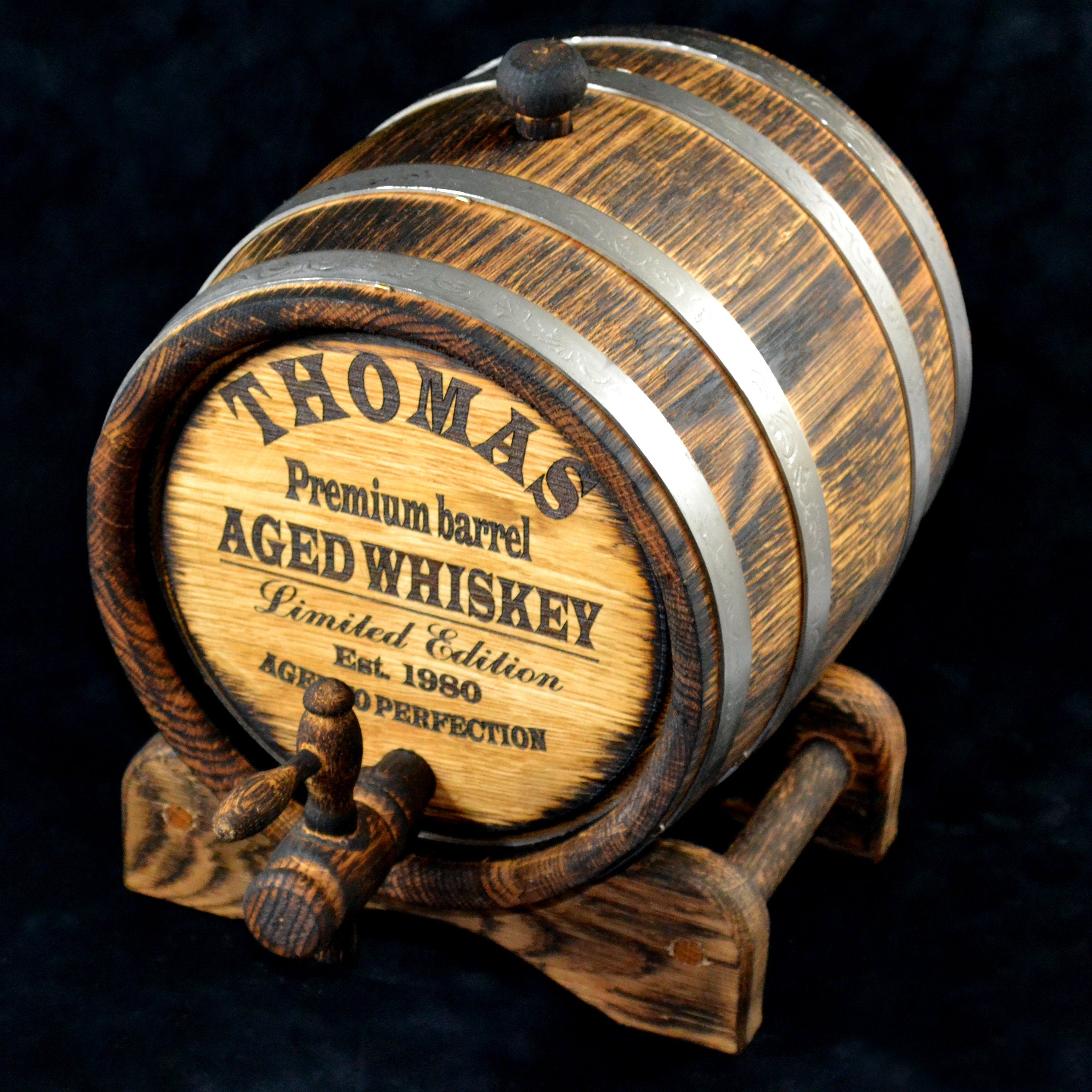 Oak whiskey barrel 1, 2, 3, 5, 10, 15 L Personalized aging Oak Rum Bourbon Barrel Gift for Man Scotch Lover retro barrel in loft style