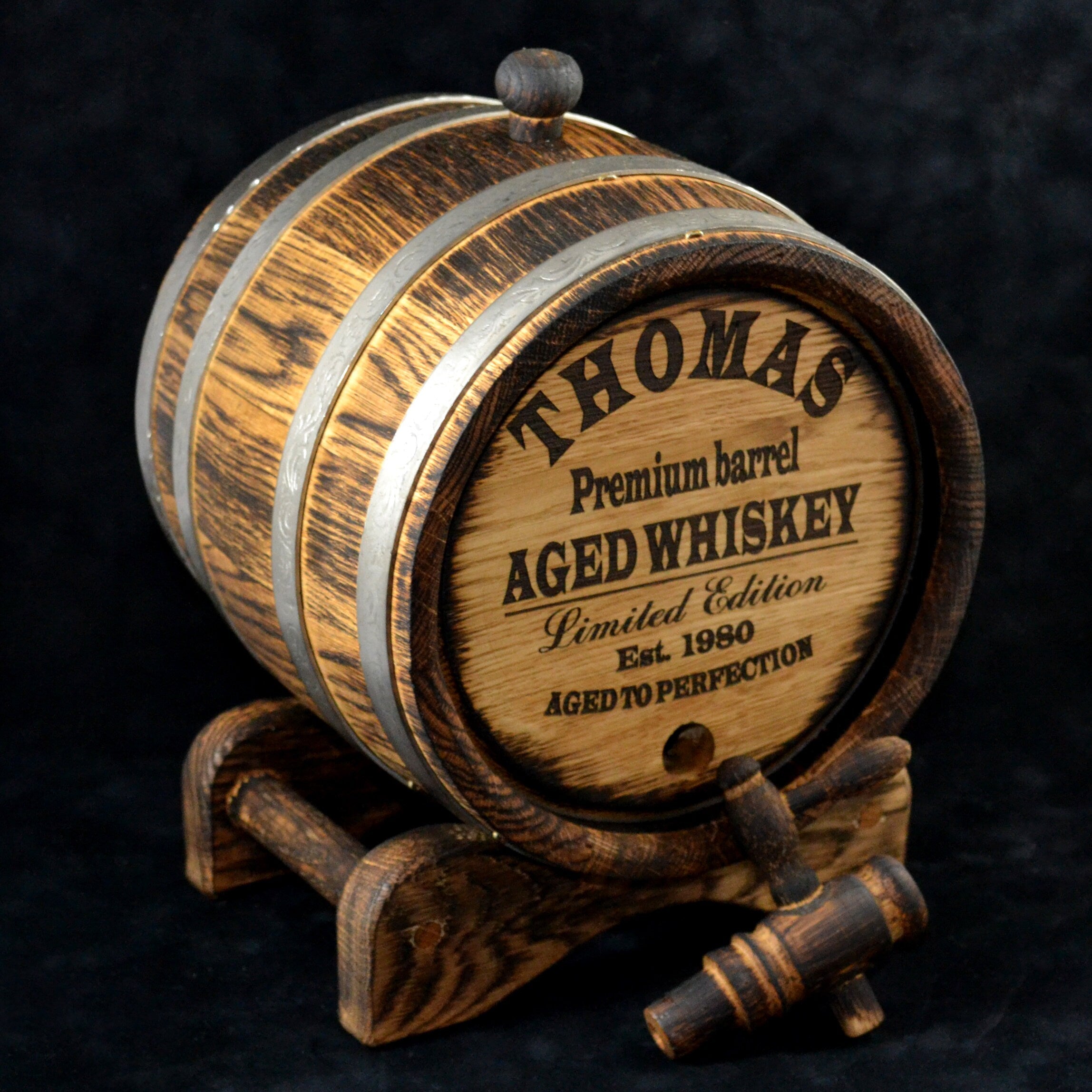 Personalized oak whiskey barrel 1, 2, 3, 5, 10, 15 L aging Oak Rum Bourbon Barrel Gift for Man Scotch Lover retro barrel in loft style