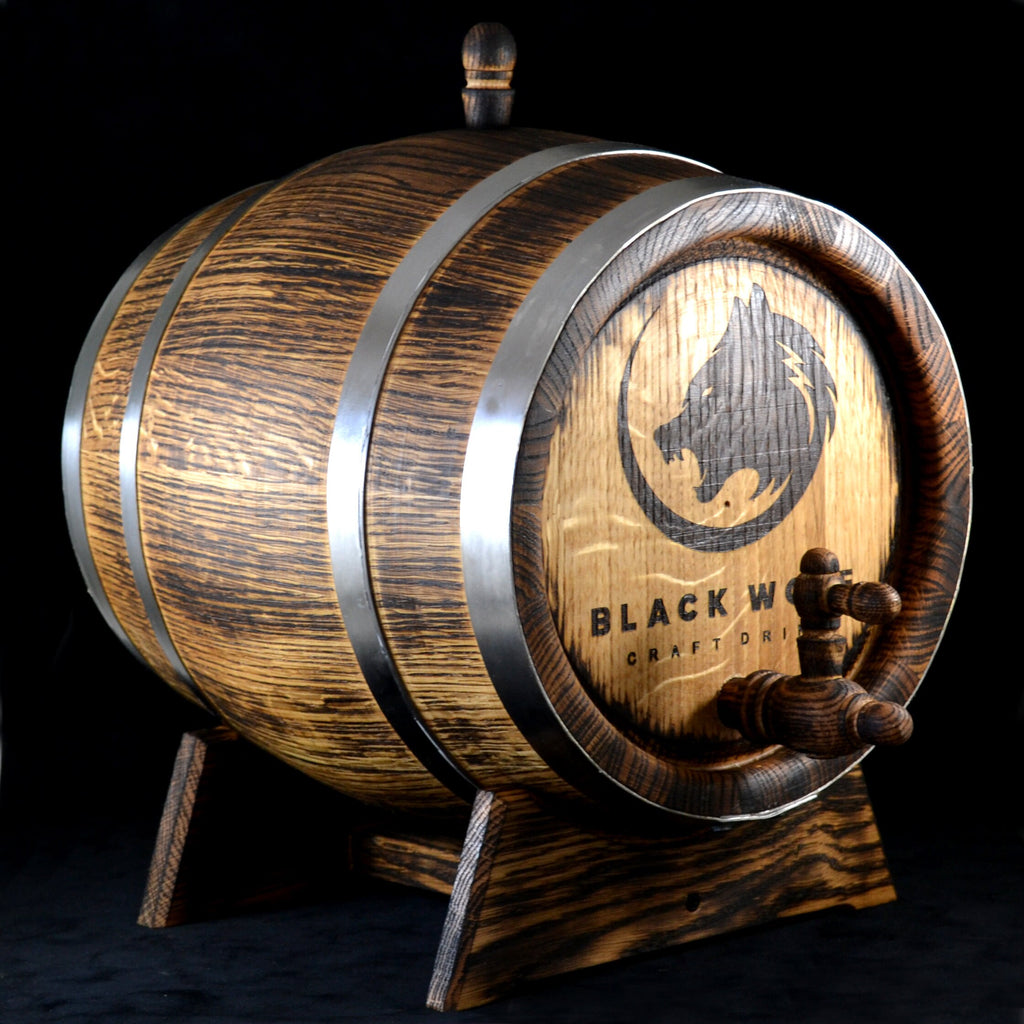 Oak Barrel, 1, 2, 3, 5. 10, 15 Liter Wooden Whiskey, Rum Black Wolf Barrel, Aging Bourbon Barrel Gift for Man Scotch Lover oak winemaker