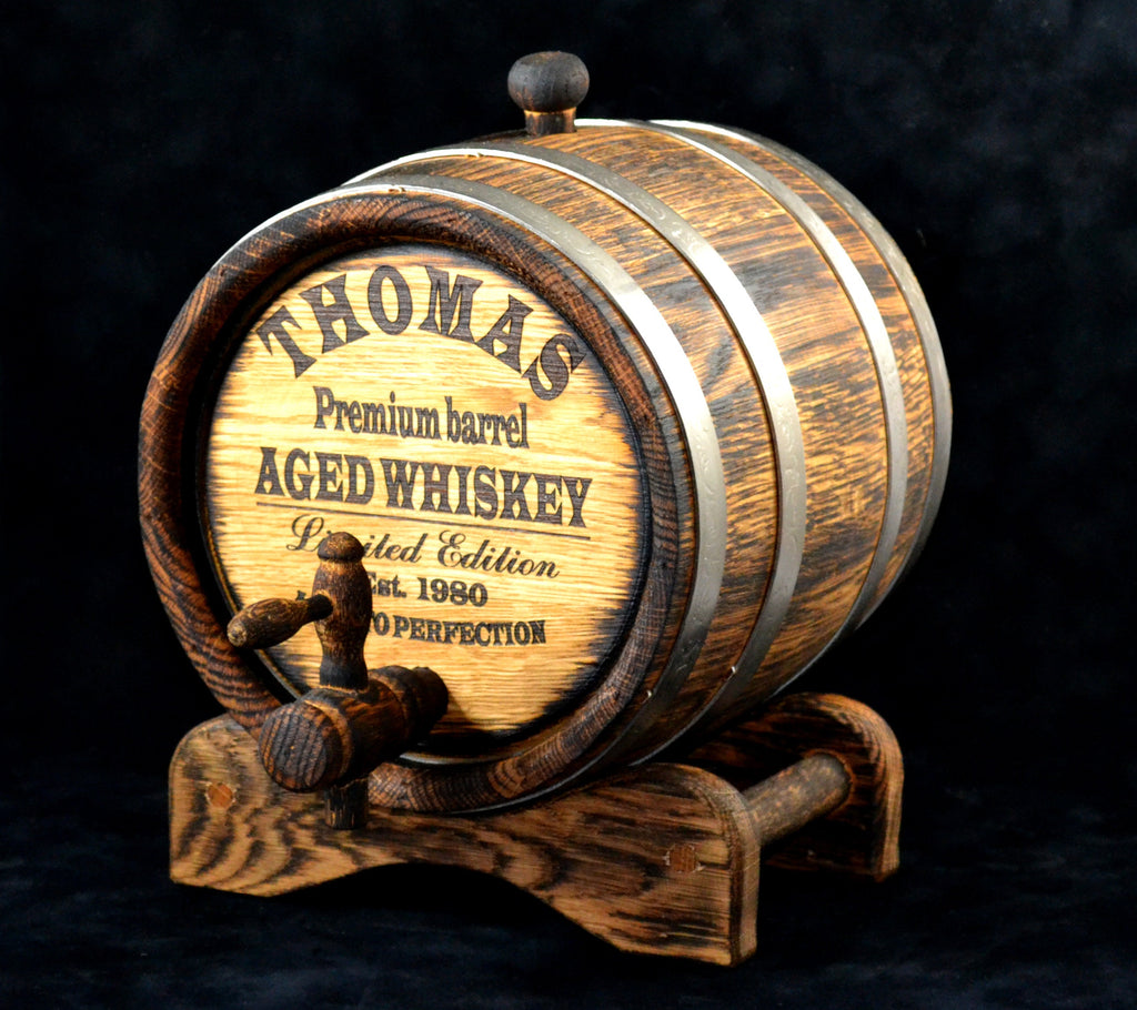Personalized oak whiskey barrel 1, 2, 3, 5, 10, 15 L aging Oak Rum Bourbon Barrel Gift for Man Scotch Lover retro barrel in loft style