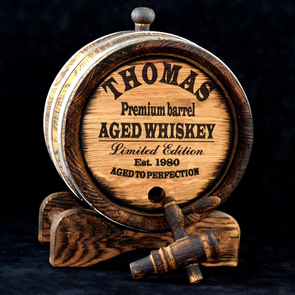 Personalized oak whiskey barrel 1, 2, 3, 5, 10, 15 L aging Oak Rum Bourbon Barrel Gift for Man Scotch Lover retro barrel in loft style