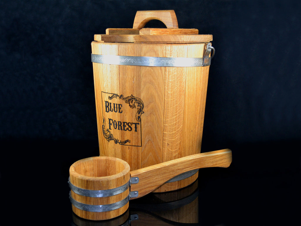 Oak bucket 15 L with ladle , Wooden Steamer bucket Sauna Broom, With Lid, Sauna Accessories, Wooden Sauna Steamer, Wood Bath Bucket