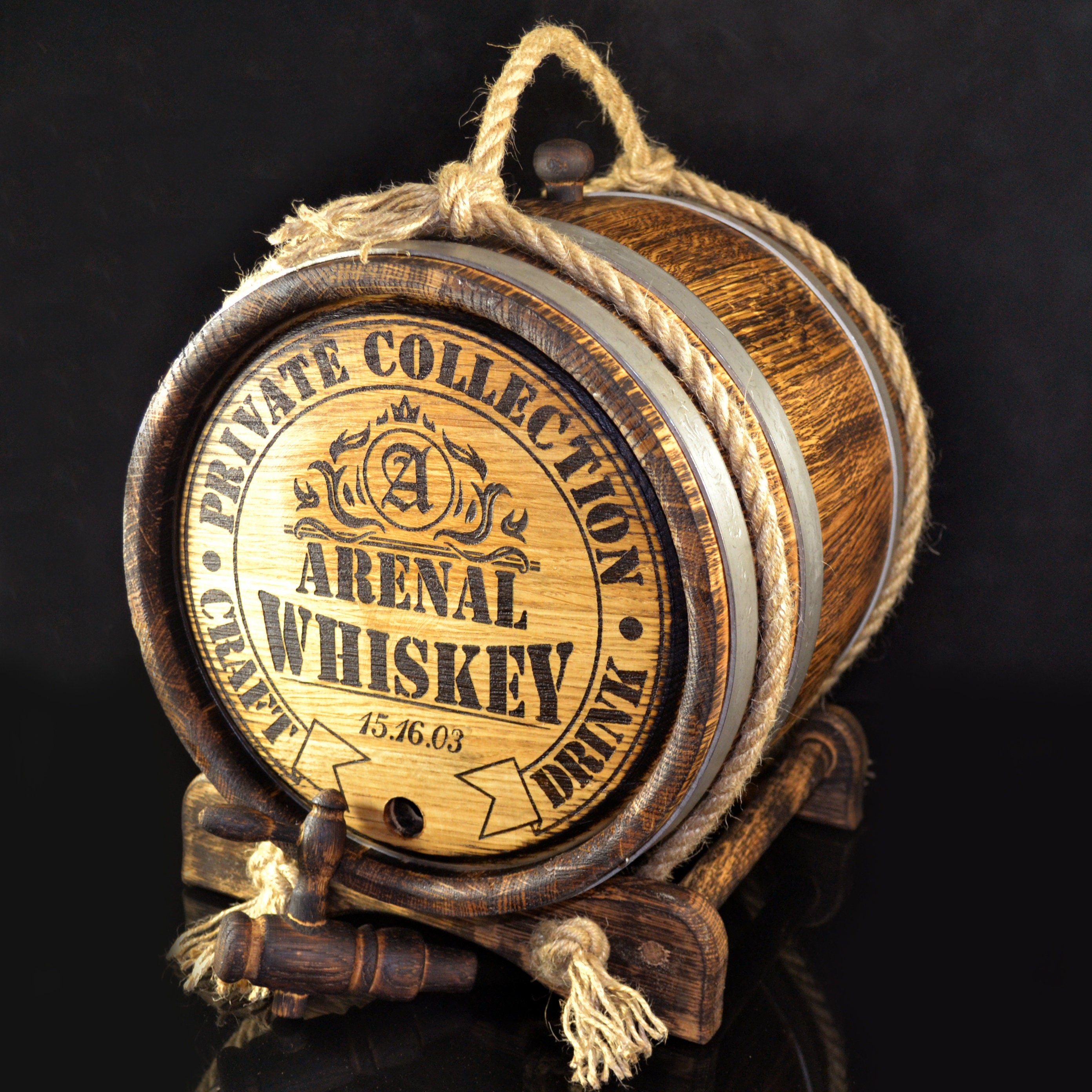 Personalized Oak Barrel 1, 2, 3, 5, 10, 15 15 Liter Craft Your Own Elite Spirits.  Ideal for Whiskey Brandy Bourbon, Calvados, Wine, Beer